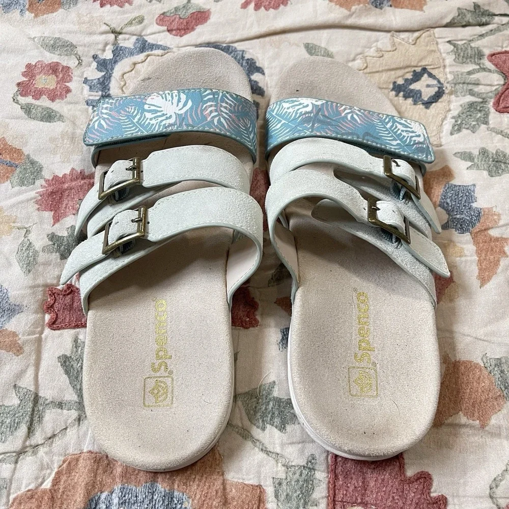 Spenco (Revitalign) Orchid Comfort Sandal Womens 7‎ Aqua Blue Sea Leather Beach